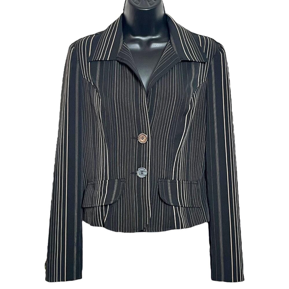Vtg 90s Y2K Spacegirlz Black Pinstripe Blazer Jacket Cropped Office Siren Goth M